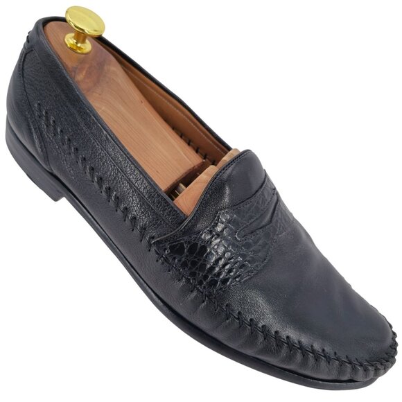 Mezlan Exotic Crocodile and Calf Leather Moc Penny Loafers Mens 10.5 Dress Shoes - Picture 1 of 12